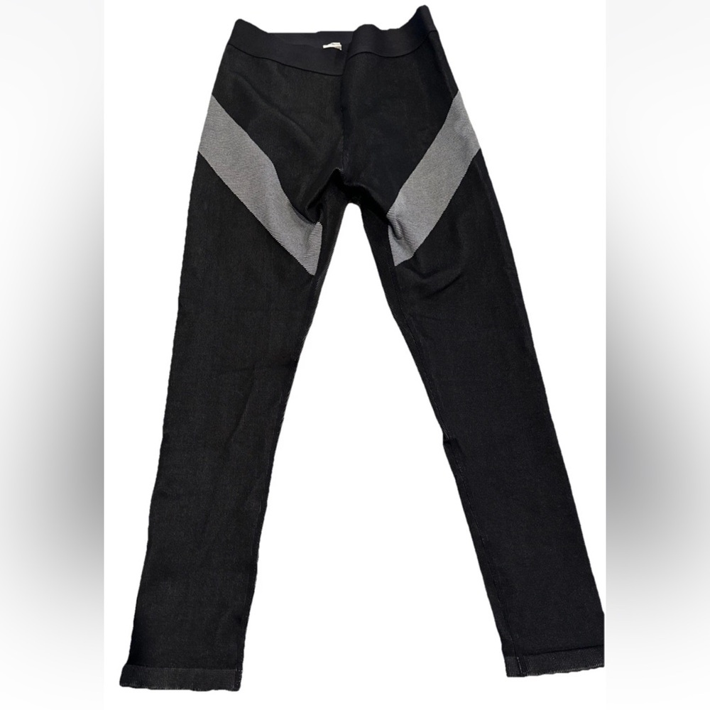 Fabletics Black Leggings with Gray Chevron Panels